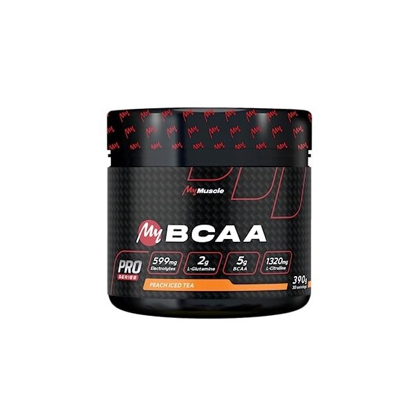 MyMUSCLE - My BCAA - Acides Aminés BCAA en Poudre Label Kyowa Quality® + L-Glutamine + L-Citrulline + Electrolytes - Peach Ic