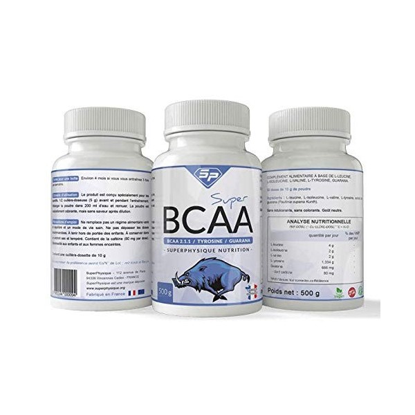 SUPER BCAA POUR LES SPORTIFS • Enrichis en TYROSINE et GUARANA • Made in France • Pour 4 MOIS • SuperPhysique Nutrition