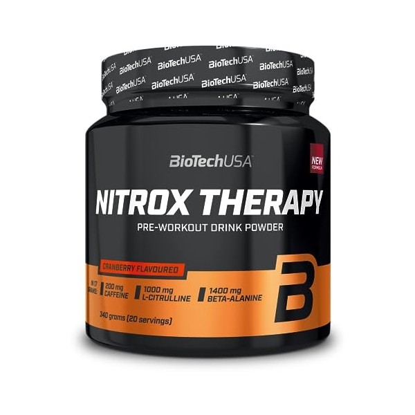 BioTechUSA Nitrox Therapy, Formule pré-entraînement sous forme de boisson en poudre, aux vitamines et aux acides aminés, 340 