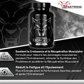 Acides Aminés Ramifiés BCAA 4.1.1 Vitastrong | L-leucine, L-isoleucine, L-valine 100% purs avec vitamine B6 | Complément Pré 