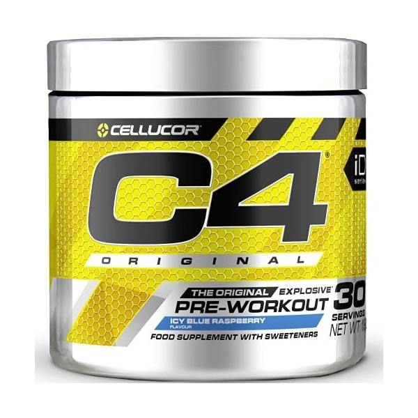 Poudre pré-entraînement C4 Original - framboise bleue glacée | Boisson énergisante pré-entraînement | 150 mg de caféine + bêt...