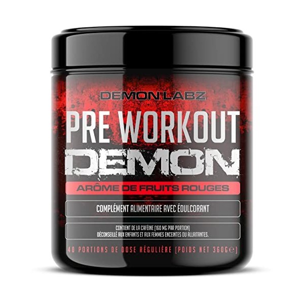 Pre Workout Demon – Complément puissant pré-entrainement avec créatine, caféine, bêta-alanine et glutamine Fruits Rouges, 36