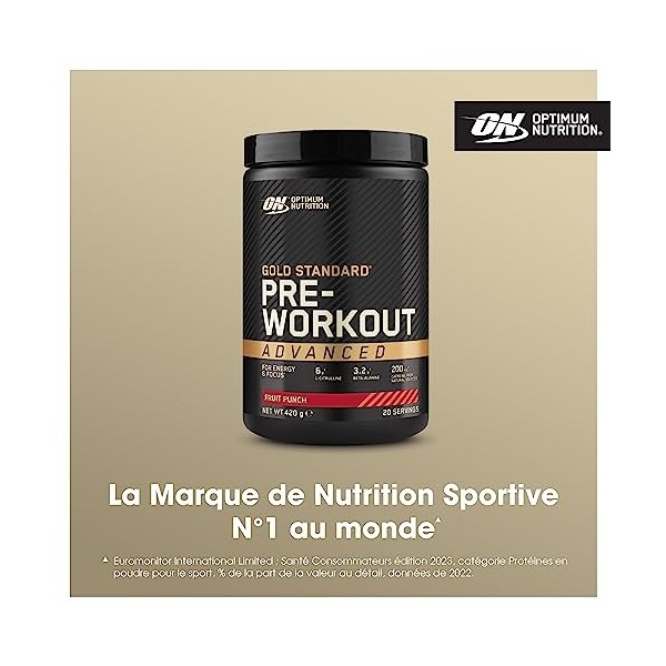 Optimum Nutrition Gold Standard Advanced Pre Workout en poudre, Booster dénergie avec l-Citrulline, Beta-alanine, Caféine et