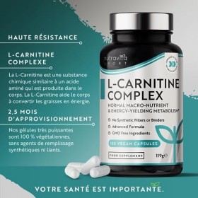 L-CARNITINE Vegan - Haute Dose Extra Fort - avec biotine, chrome, vitamine D, B3 & B6 - Pré-entraînement Sportif Energie Rési