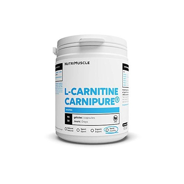 Carnitine Carnipure® | 100% pure • Sans OGM • L-Carnitine • Brûle-graisse & Oxygénation des muscles| Nutrimuscle | 90 Gélules