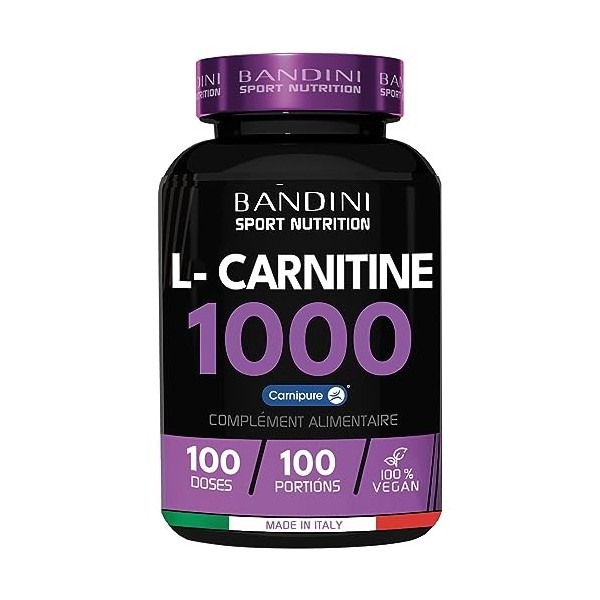 Bandini® L-CARNITINE - 100 comprimés - 1000mg 100 doses, 100 jours - Supplément de tartrate L CARNITINE avec Carnipure® - P