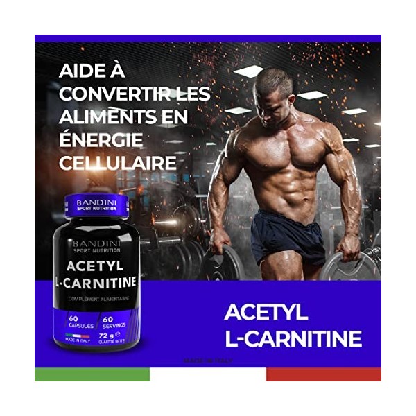 Bandini® Acetyl L-CARNITINE - 1000 mg PAR CAPSULE - Supplément à base dAcetyl L CARNITINE - Acetyl Carnitine pour les spor