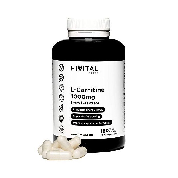 L-Carnitine pure 1000 mg. 180 gélules vegan. La L Carnitine vous aide à perdre du poids et à brûler les graisses. Augmente l