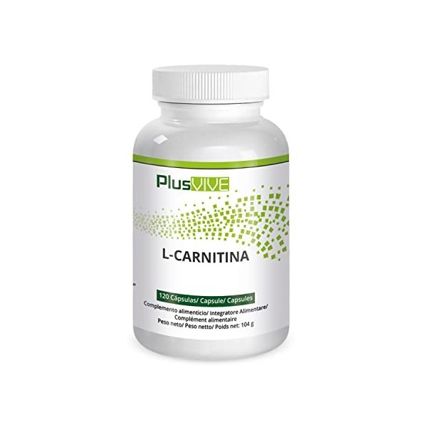 Plusvive - Lot de 120&nbsp;capsules de L-carnitine à haute efficacité, 1&nbsp;000&nbsp;mg