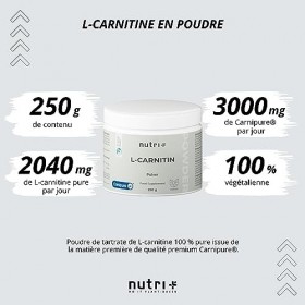 L-CARNITINE Carnipure en poudre - 100% pure L-Carnitine Tartrate Poudre 250g de Lonza - 3000mg de carnitine en poudre par por