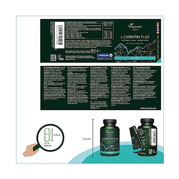 L-Carnitine PRO | Carnipure®, Café vert, Vitamines B, Chrome, Choline | PRE WORKOUT - Energie + Récupération | L Carnitine Ta