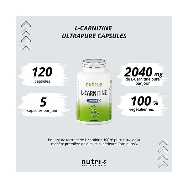 Carnipure L-Carnitine 3000 - Qualité testée en laboratoire par Lonza - Vegan L-Carnitine gelules -120 capsules sans additifs 