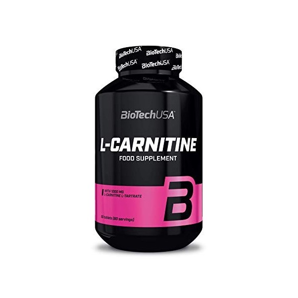 BioTechUSA L-Carnitine, Complément alimentaire comprimé contenant de L-carnitine avec 1000 mg de L-carnitine-L-tartrate, 60 c