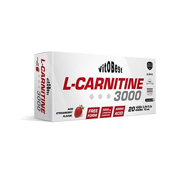 L-carnitine 3000-20 flacons de 10 ml FRAISE acide - Compléments alimentaires et suppléments de Sports - VITOBEST