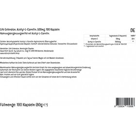 Life Extension, Acetyl-L-Carnitin, 500mg, avec Vitamine C, Hautement Dosé, 100 Capsules végétaliennes, Testé en Laboratoire, 