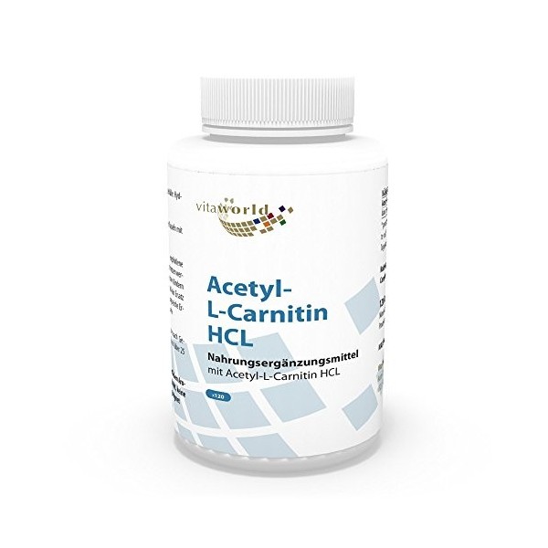 Vita World Acetyl L-carnitine 1000mg 120 Capsules doses très élevées haute biodisponibilité Made in Germany acétyl-carnitine
