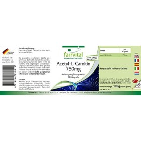 Fairvital | Acétyl-L-Carnitine 750mg - Fortement dosé - VEGAN - 120 gélules