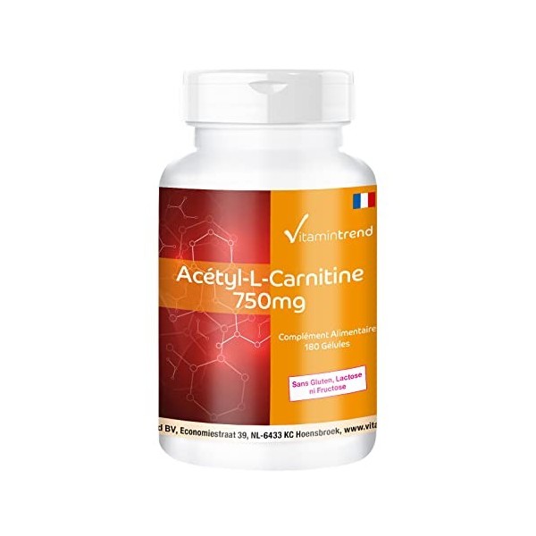 Acétyl-L-Carnitine hautement dosé - 750mg par gélule - végan - 180 gélules | Vitamintrend®