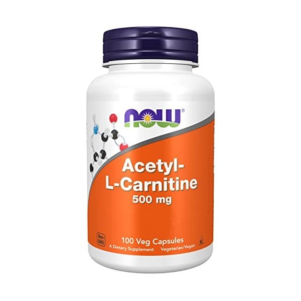 Now Foods, Acetyl-L-Carnitine, 500mg, 100 Capsules végétaliennes, Testé en Laboratoire, Acide Aminé, Sans Gluten, Sans Soja, 