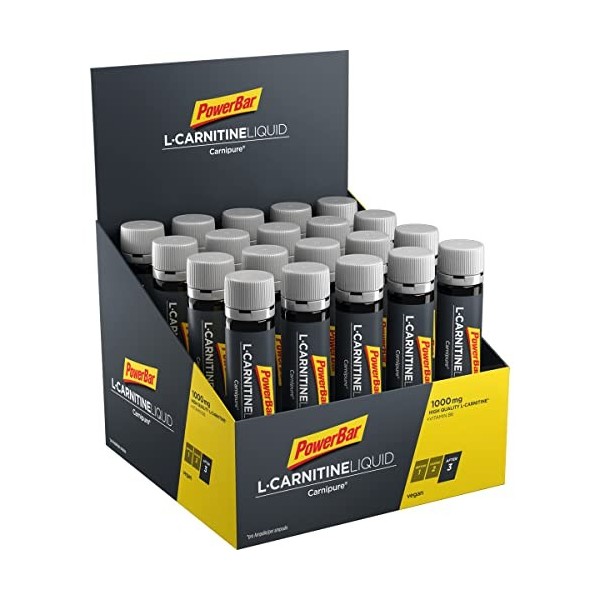 Powerbar L-Carnitine Liquid Ampoules 20x25ml - Complément alimentaire avec 1000 mg de L-carnitine et vitamine B6