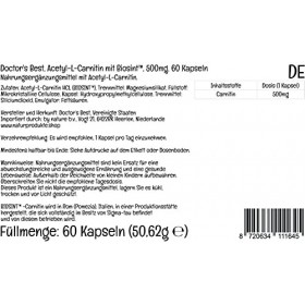 Doctors Best, Acétyl-L-Carnitine avec BIOSINT, 500mg, 60 Capsules végétaliennes, Testé en Laboratoire, Sans Gluten, Sans Soj