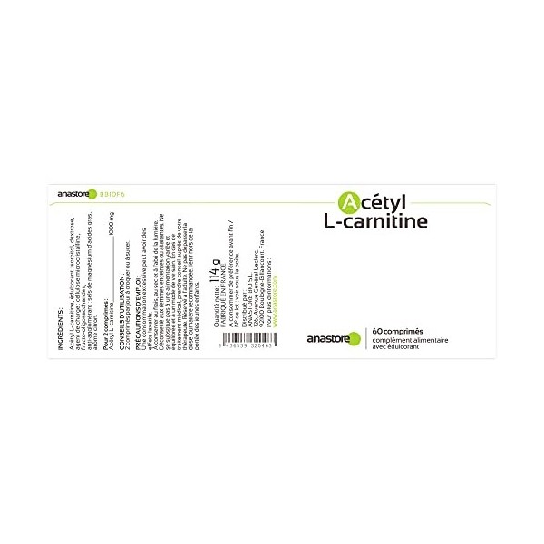 ACÉTYL L - CARNITINE * 500 mg / 60 comprimés * Cardiovasculaire glucose , Cerveau, Équilibre émotionnel, Performances sporti