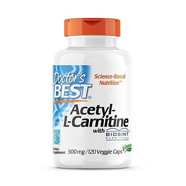 Doctors Best, Acetyl-L-Carnitin, 500mg, 120 Capsules végétaliennes, Testé en Laboratoire, Sans Gluten, Sans Soja, Végétarien