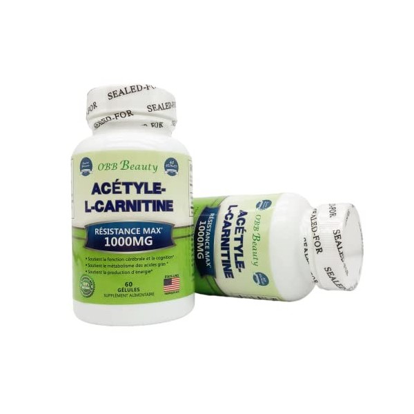 ACETYLE-L-CARNITINE résistance max 1000mg, 60 gélules % naturelle, sans OGM , sans gluten, sans soja, vegetalien