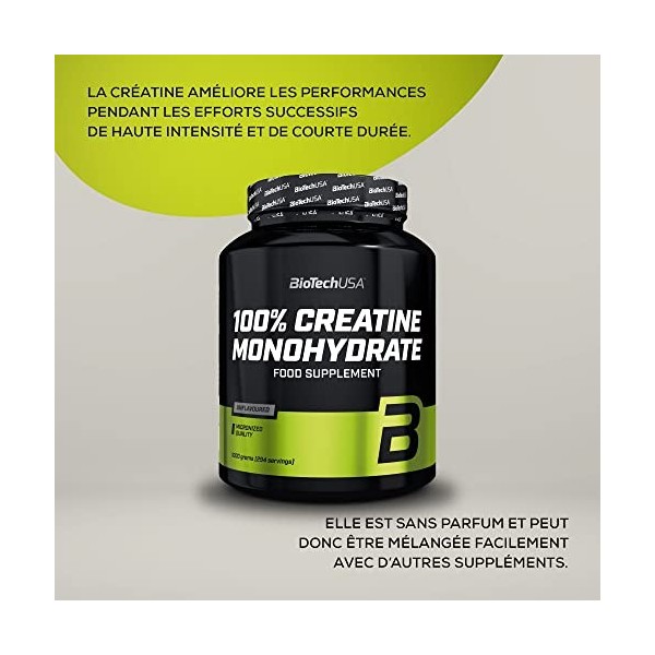 100% Creatine Monohydrate Poudre de creatine monohydrate de qualite pharmaceutique, sans saveur, 300 g