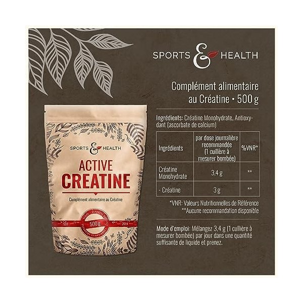 Active Creatine - Créatine monohydrate 500g - 3,4 g de créatine monohydrate poudre par portion dont 3 g de créatine - Végét