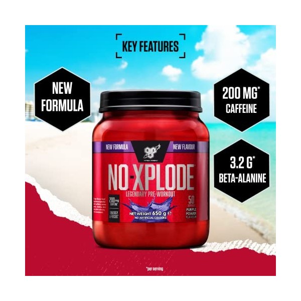 BSN Nutrition N.O.-Xplode Complément alimentaire Pre Workout en poudre, maintient lénergie et la concentration avec caféine,