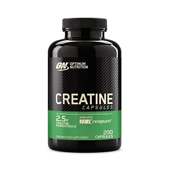 Optimum Nutrition Creatine Capsules avec 2500 mg de créatine monohydrate non aromatisée par portion, complément alimentaire à