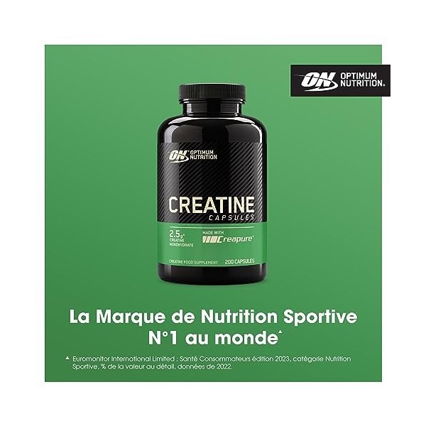 Optimum Nutrition Creatine Capsules avec 2500 mg de créatine monohydrate non aromatisée par portion, complément alimentaire à