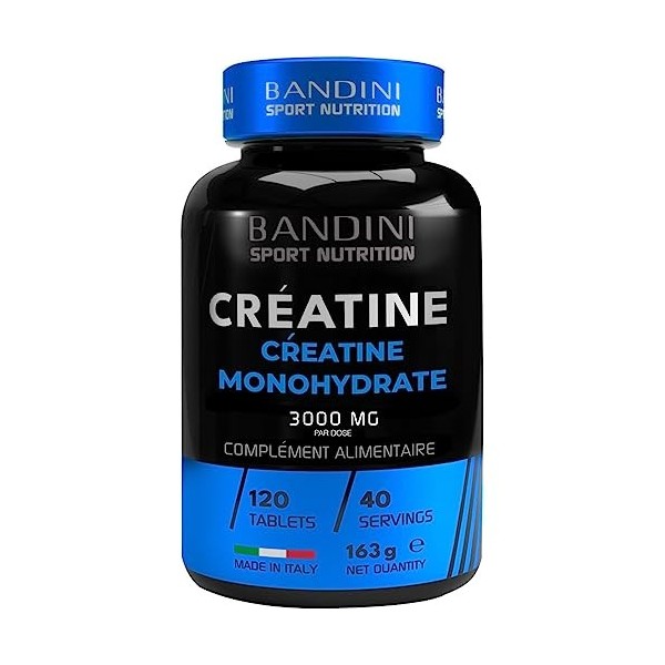 Bandini® Créatine Monohydrate Micronisée MERCURIO-FREE 100% pure - 120 comprimés - Vegan - Augmente les performances physique