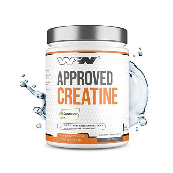 WFN Approved Creatine - Creapure - Neutre - 500 g - Créatine monohydrate - Poudre - Vegan - 166 portions - Fabriqué en Allema