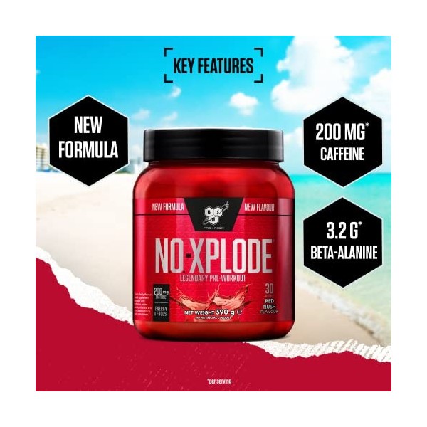 BSN Nutrition N.O.-Xplode Complément alimentaire Pre Workout en poudre, maintient lénergie et la concentration avec caféine,