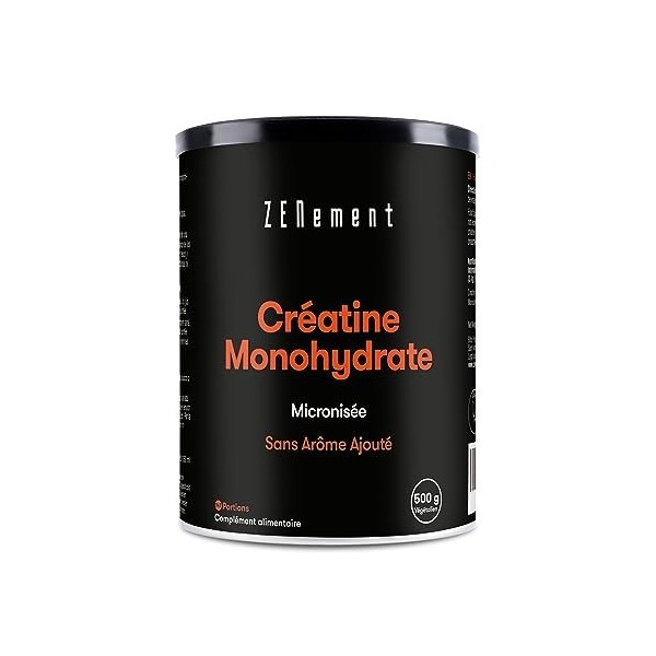 Créatine Monohydrate Pure en Poudre, 500g 5 mois | Micronisée, Sans arôme ajouté | Performance sportive, Endurance, Force, 