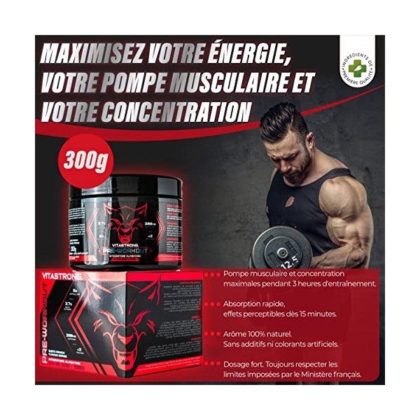 PRE WORKOUT Booster Puissant Vitastrong PreWorkout | Booster Musculation, Citrulline, Beta Alanine, Cafeine | Energy Drink Po