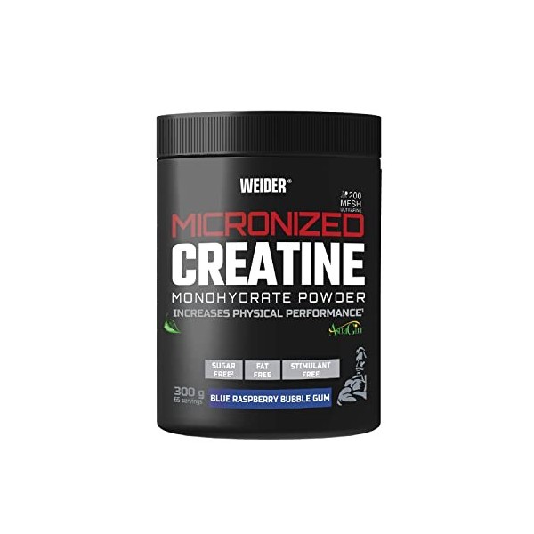 Weider Micronized Creatine Monohydrate Powder 300g Goût Chewing-gum Framboise. Poudre de Créatine Monohydrate 200 Mesh Ultr