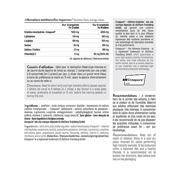 STC NUTRITION - CREATINE EFFERVESCENT COMPLEX - A base de Créatine, Glutamine, Arginine, Taurine et Caféine - Aide à améliore