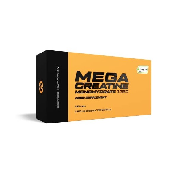 Scitec Nutrition Mega Creatine Monohydrate 1320, Complément alimentaire Kapseln mit Creapure® Kreatin-Monohydrat, 120 mega gé