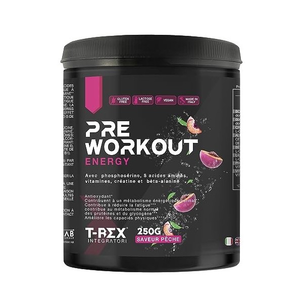 T-Rex Energy Pre Workout - Energy Drink avec Créatine Monohydratée, Bêta alanine, Citrulline, Arginine AKG, BCAA et Vitamines