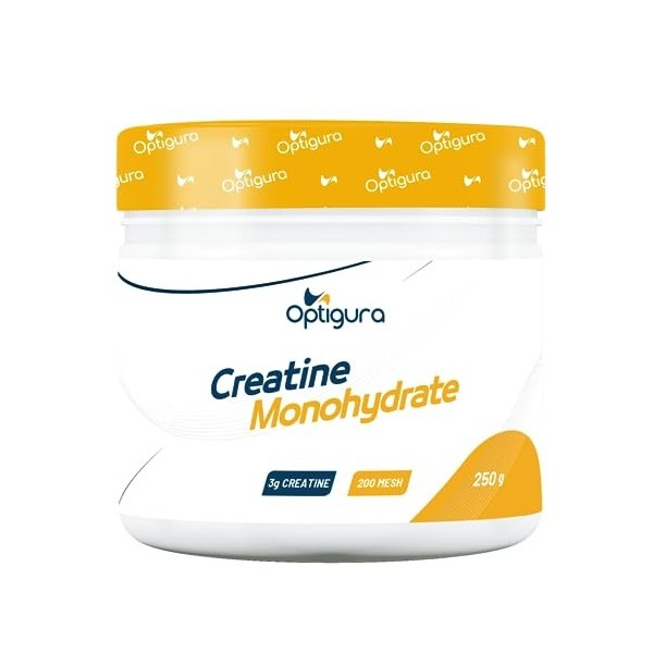 OPTIGURA - Creatine Monohydrate - Formule Ultra Dosée en Créatine Monohydrate en Poudre Micronisée à 200 MESH - 250g