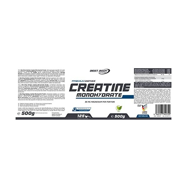 Best Body Nutrition Premium Croissance et Support Musculaire Créatine Monohydrate 500 g