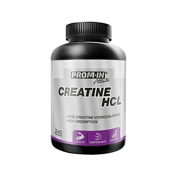 PROM IN CRÉATINE HCL 240 capsules - 120 apports journaliers | Chlorhydrate de créatine pure à haute absorption pour augmenter