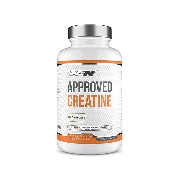 WFN Approved Creatine Caps - Creapure - 180 Gélules de créatine - Giga Caps à haute dose - Créatine monohydrate pure - Vegan 