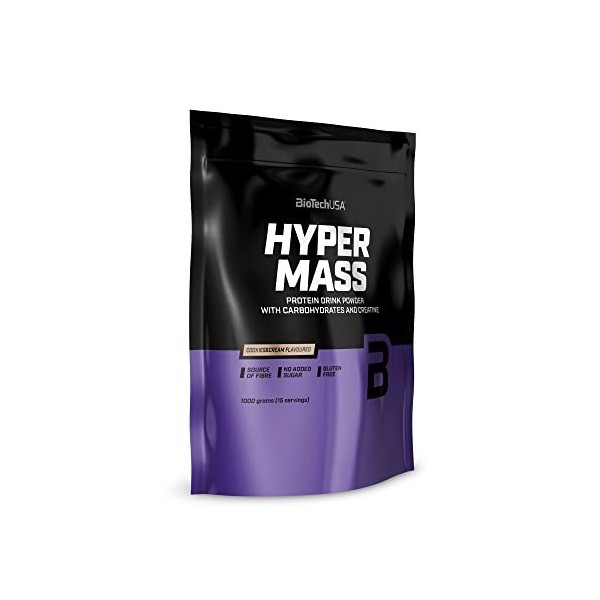 BioTechUSA Hyper Mass Une boisson en poudre à base de glucides et de protéines avec de la créatine, source de fibres, sans su