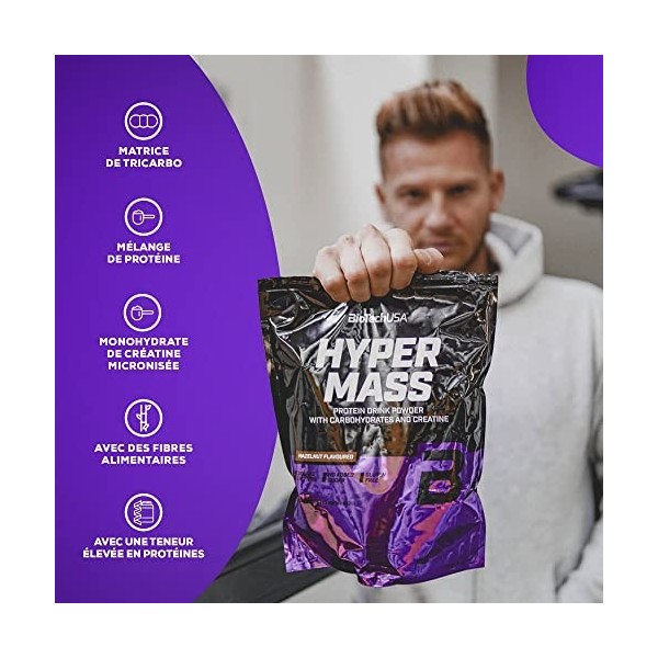 BioTechUSA Hyper Mass Une boisson en poudre à base de glucides et de protéines avec de la créatine, source de fibres, sans su