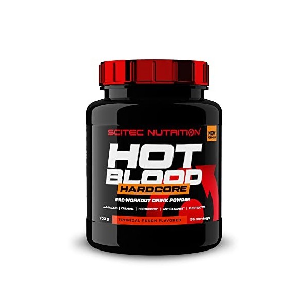 Scitec Nutrition Hot Blood Hardcore, Poudre de boisson pré-entraînement avec acides aminés et créatine, 700 g, Punch tropical