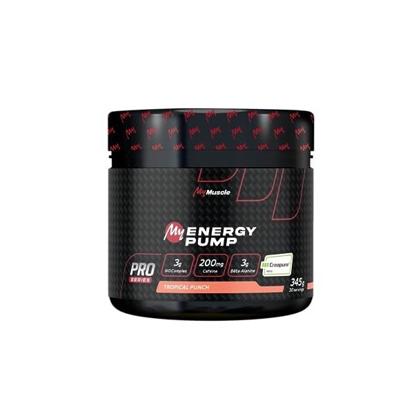 MyMUSCLE - My Energy Pump - Formule Booster Pre-Workout en Poudre + Vitamines + Créatine + Caféine - Tropical Punch 345g - 30